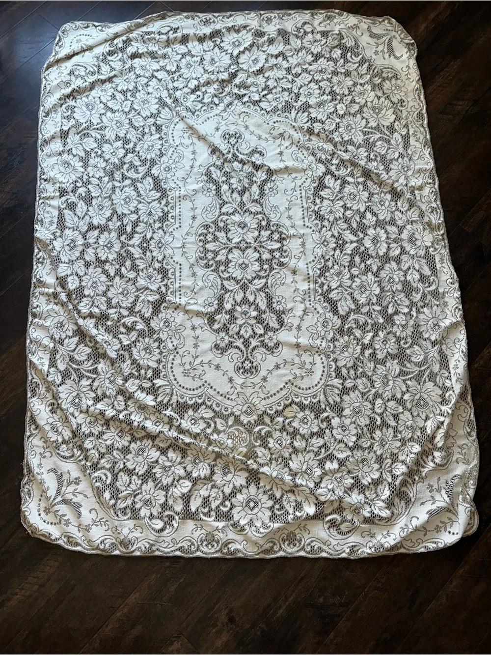 Beautiful vintage table cloth cream and olive green
